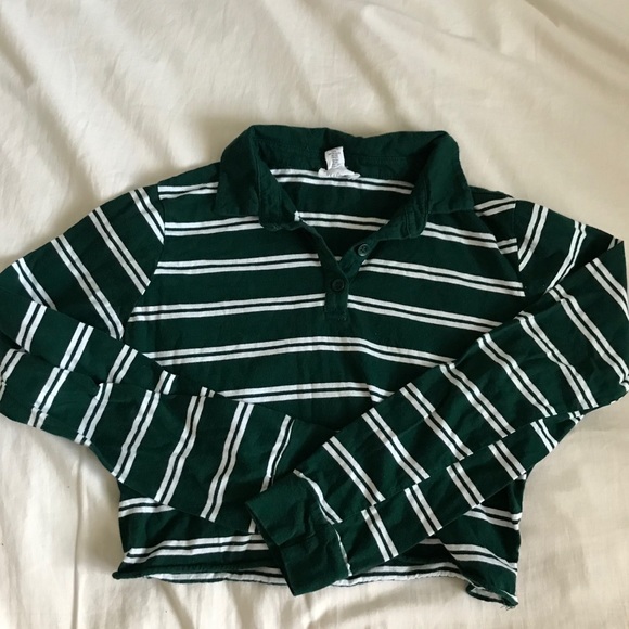 Green and White striped long sleeve polo - Picture 2 of 2